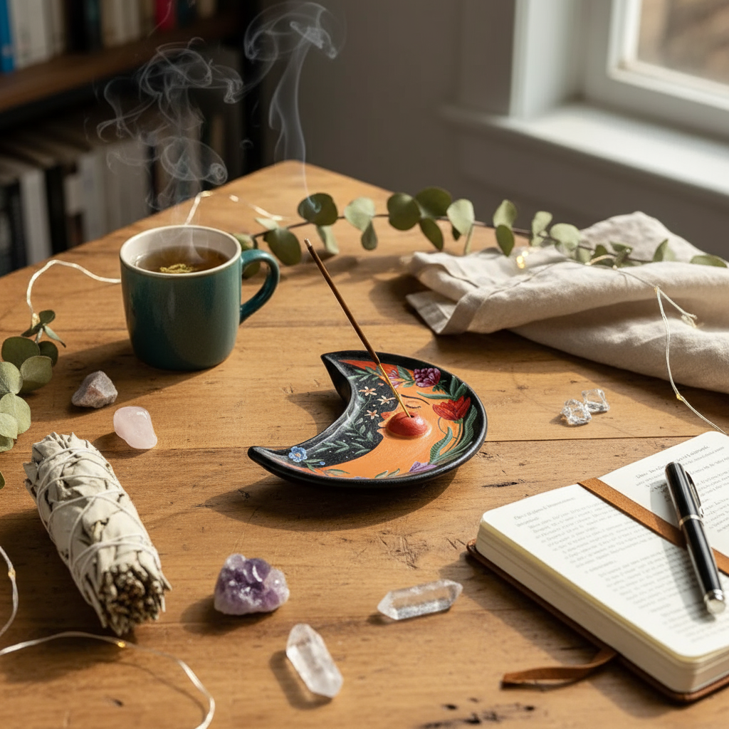 Half Moon- Hand painted Incense Holder