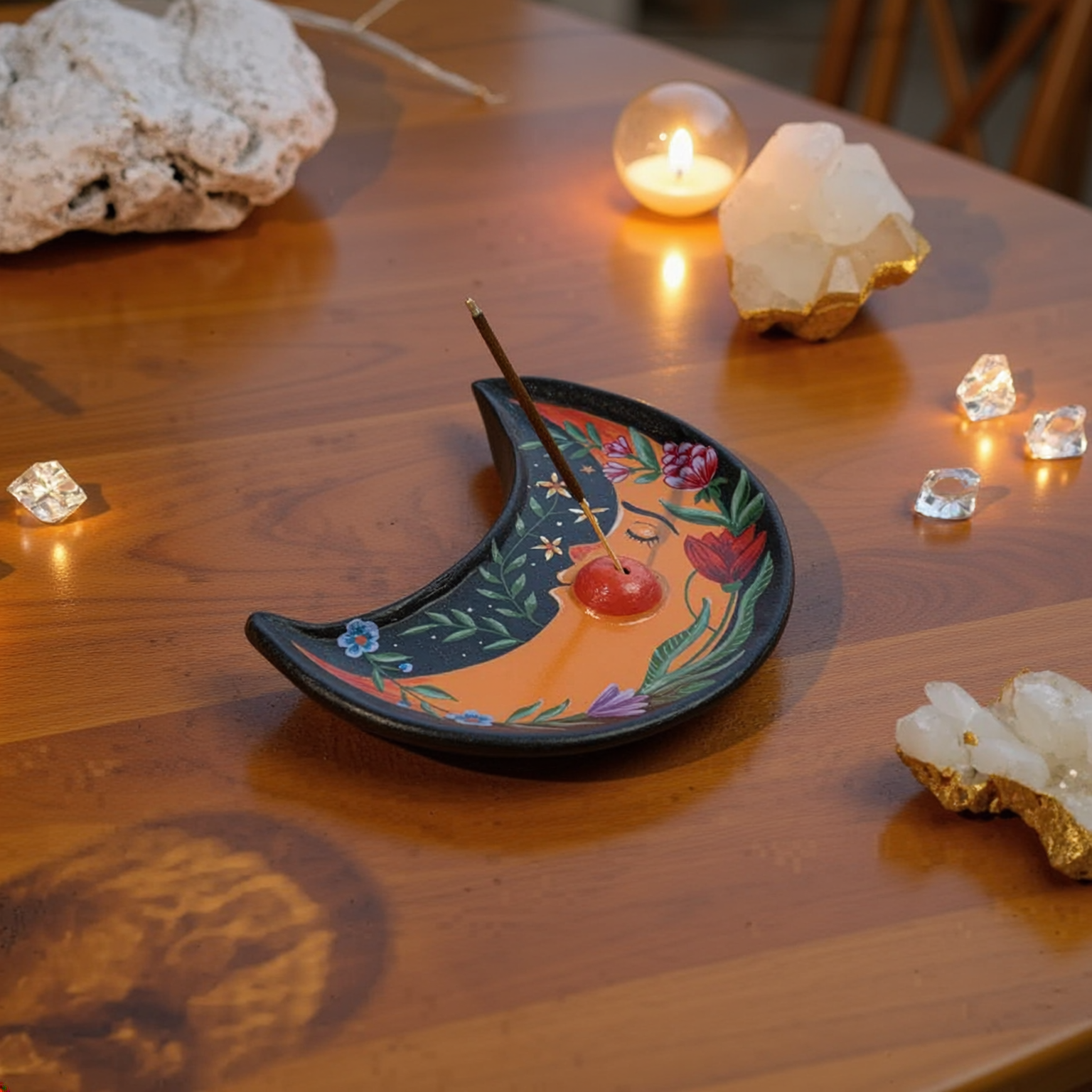 Half Moon- Hand painted Incense Holder