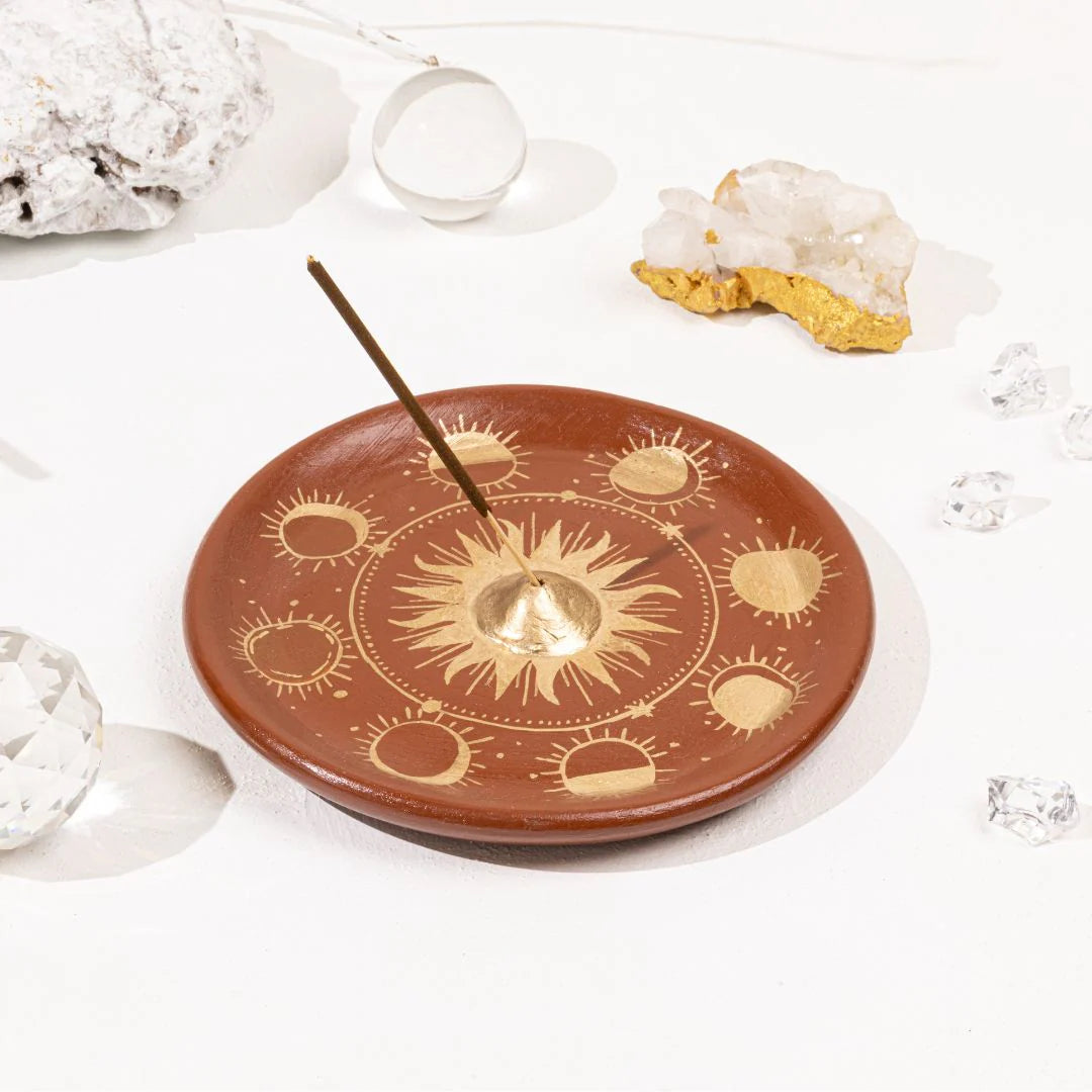 Light and Shadow - Hand painted Terracotta Incense Holder